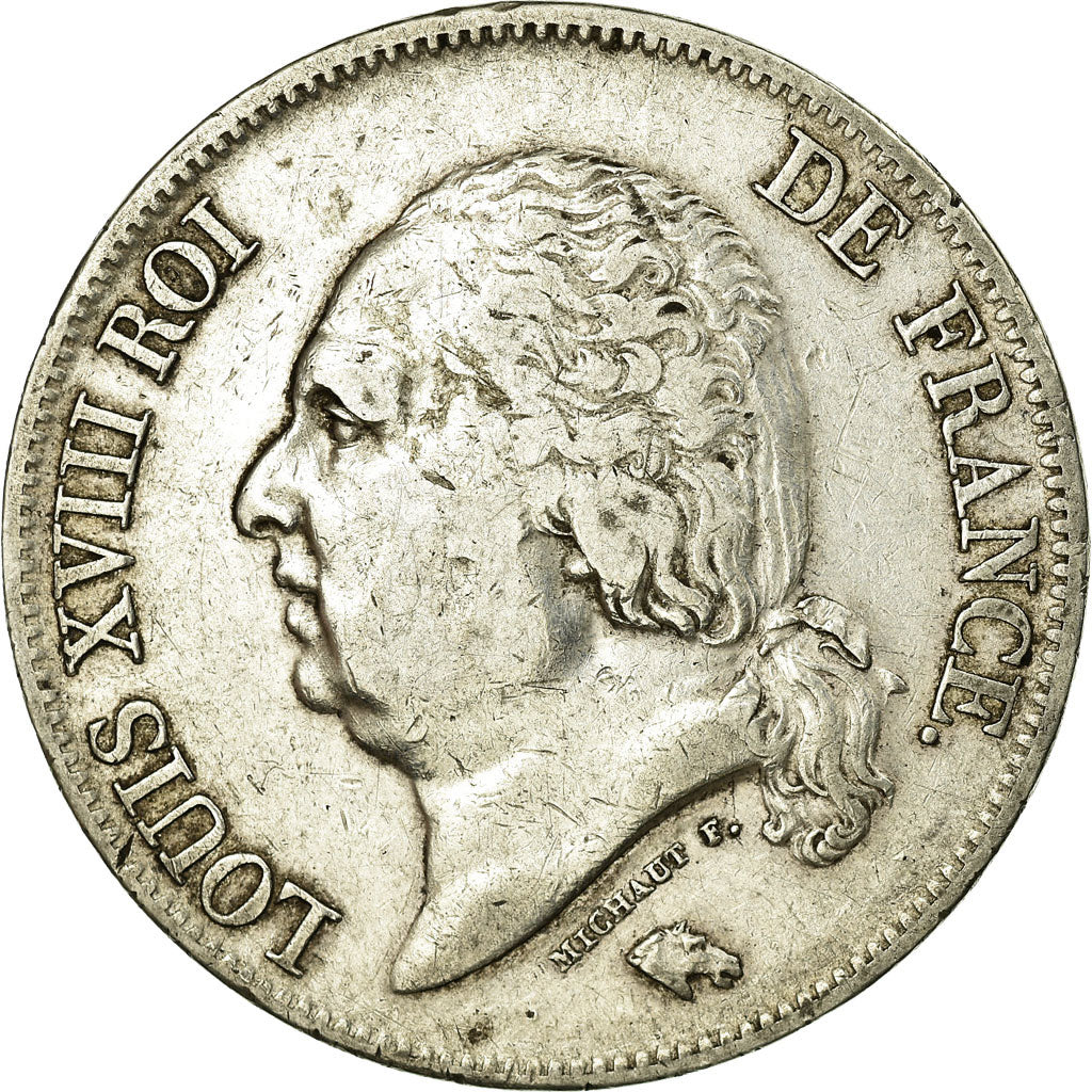 Coin, France, Louis XVIII, 5 Francs, 1822, Bordeaux, EF(40-45), Silver
