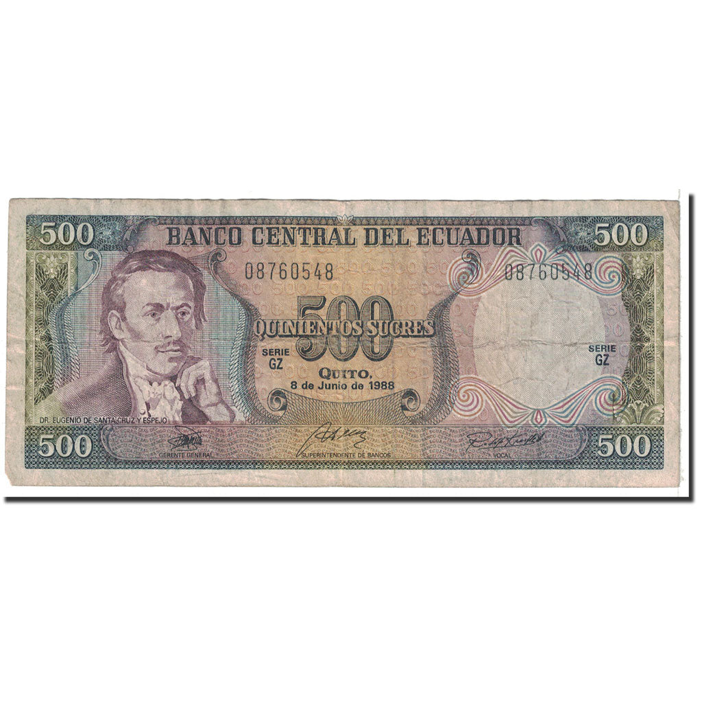 Banknote, Ecuador, 500 Sucres, 1988, 1988-06-08, KM:124Aa, VF(20-25)