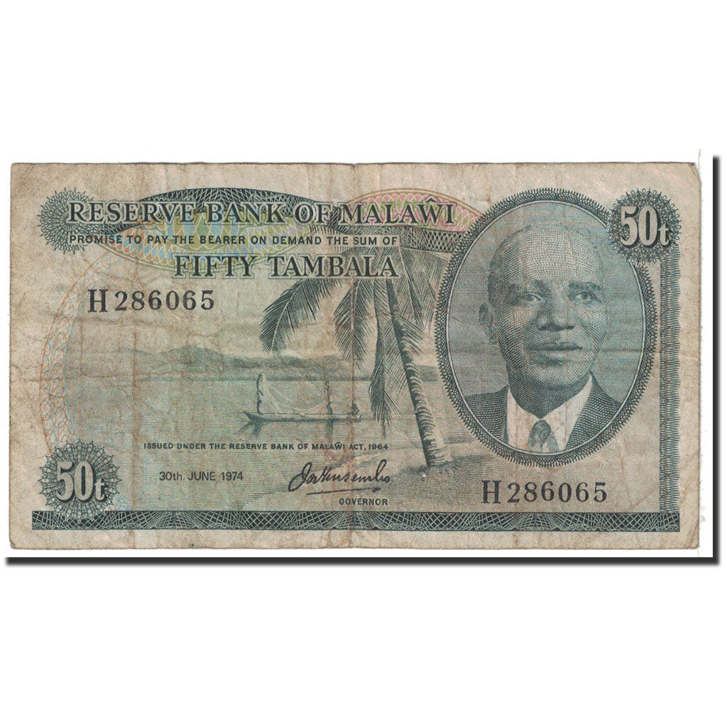 Banknote, Malawi, 50 Tambala, 1974, 1974-06-30, KM:9b, VG(8-10)