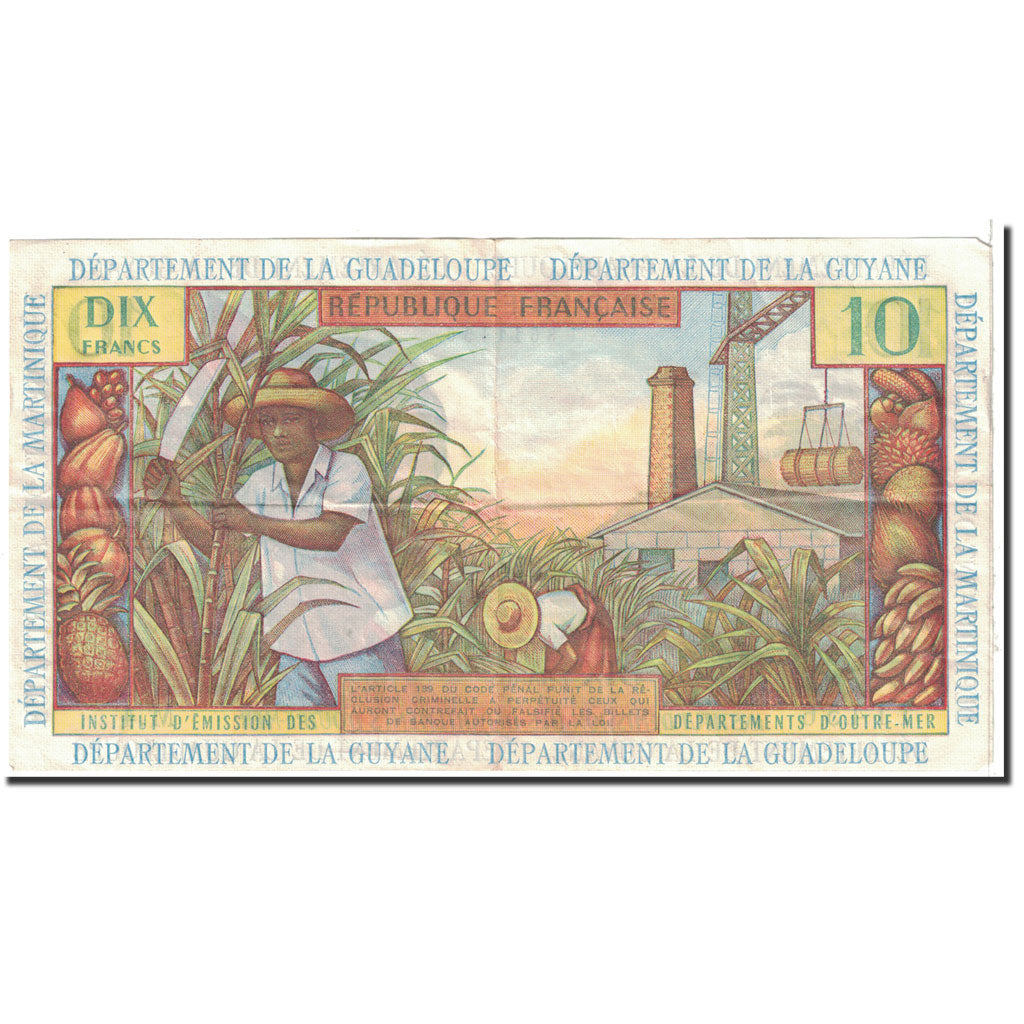 Banknote, French Antilles, 10 Francs, 1964, KM:8a, EF(40-45)