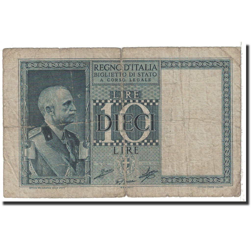 Banknote, Italy, 10 Lire, 1939, KM:25c, VG(8-10)