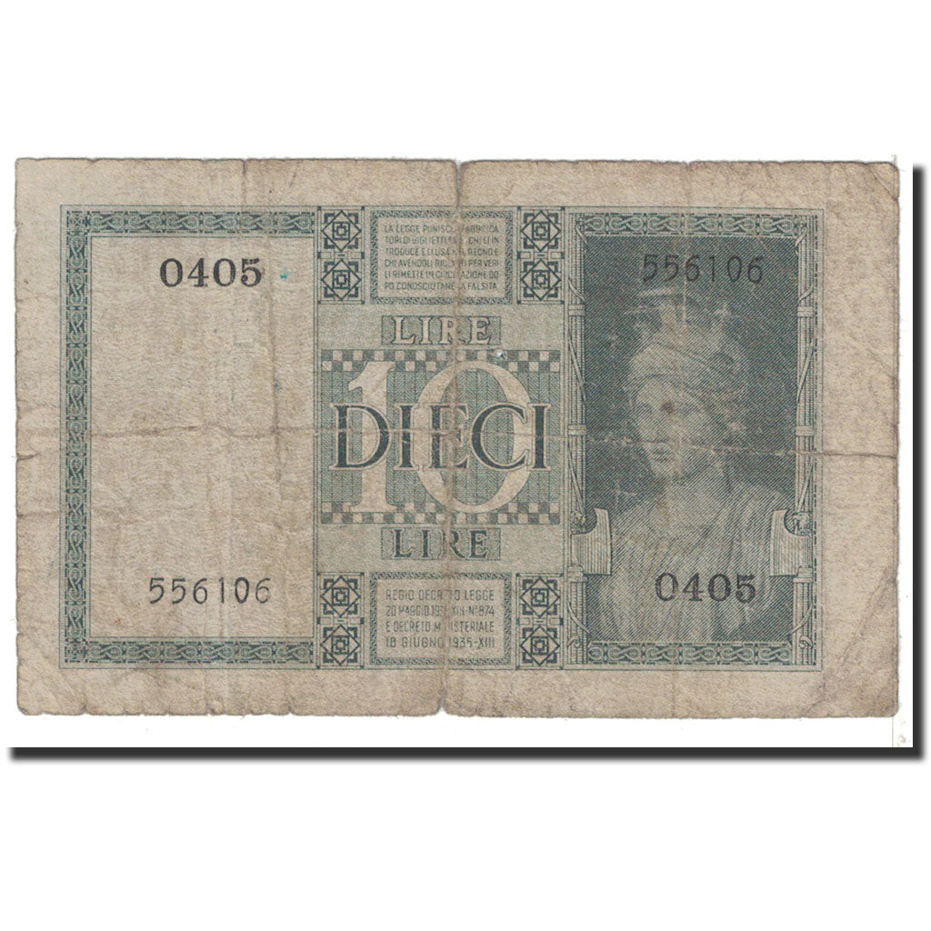 Banknote, Italy, 10 Lire, 1939, KM:25c, VG(8-10)