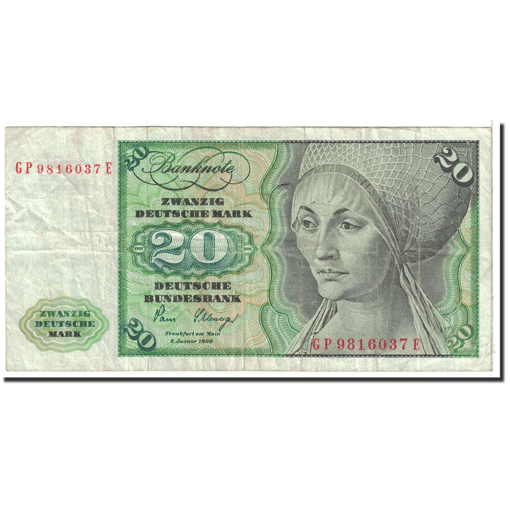 Billet, République fédérale allemande, 20 Deutsche Mark, 1980, 1980-01-02