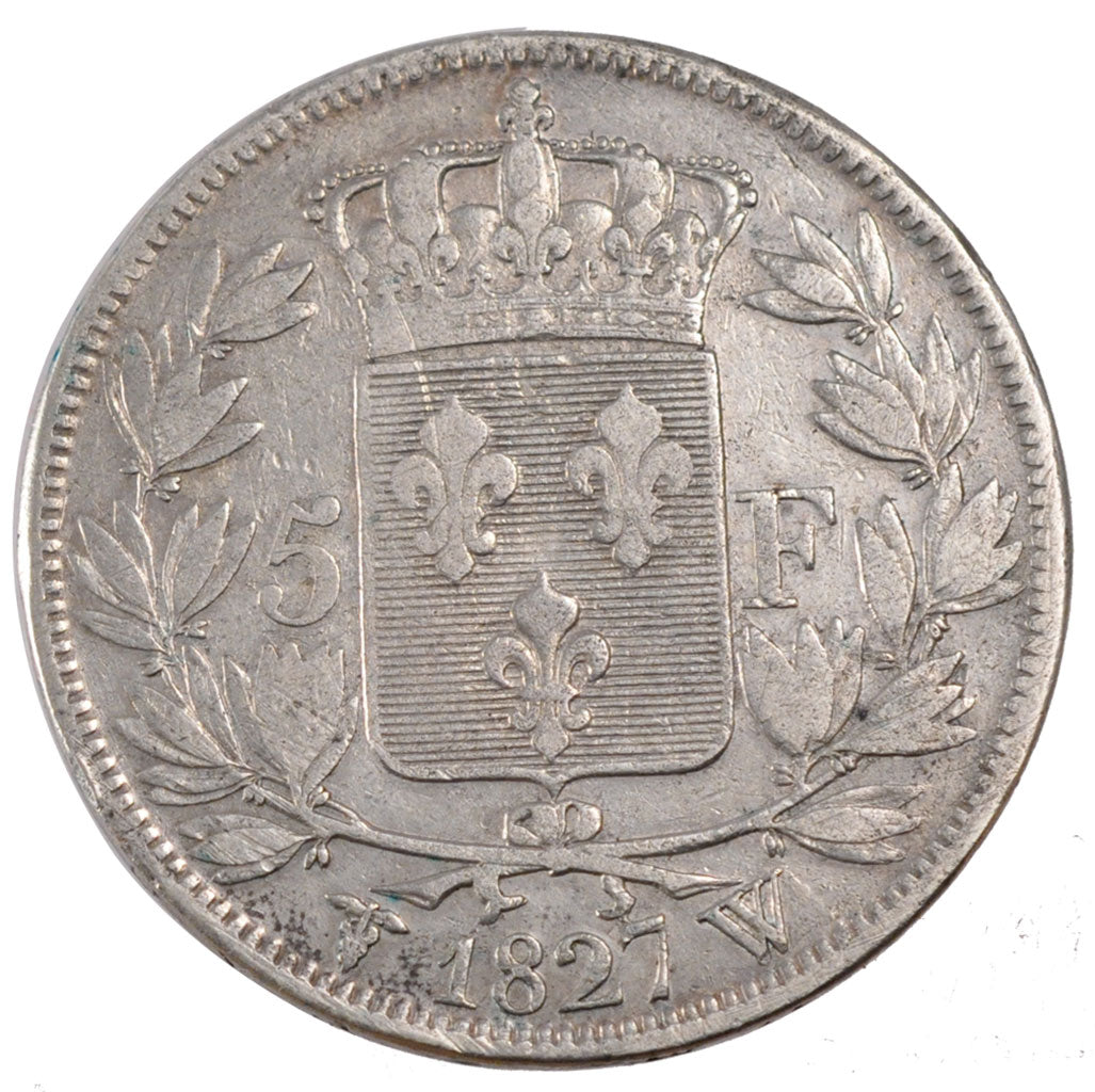 Francia, Charles X, 5 Francs, 1827, Lille, MB+, Argento, Gadoury:644