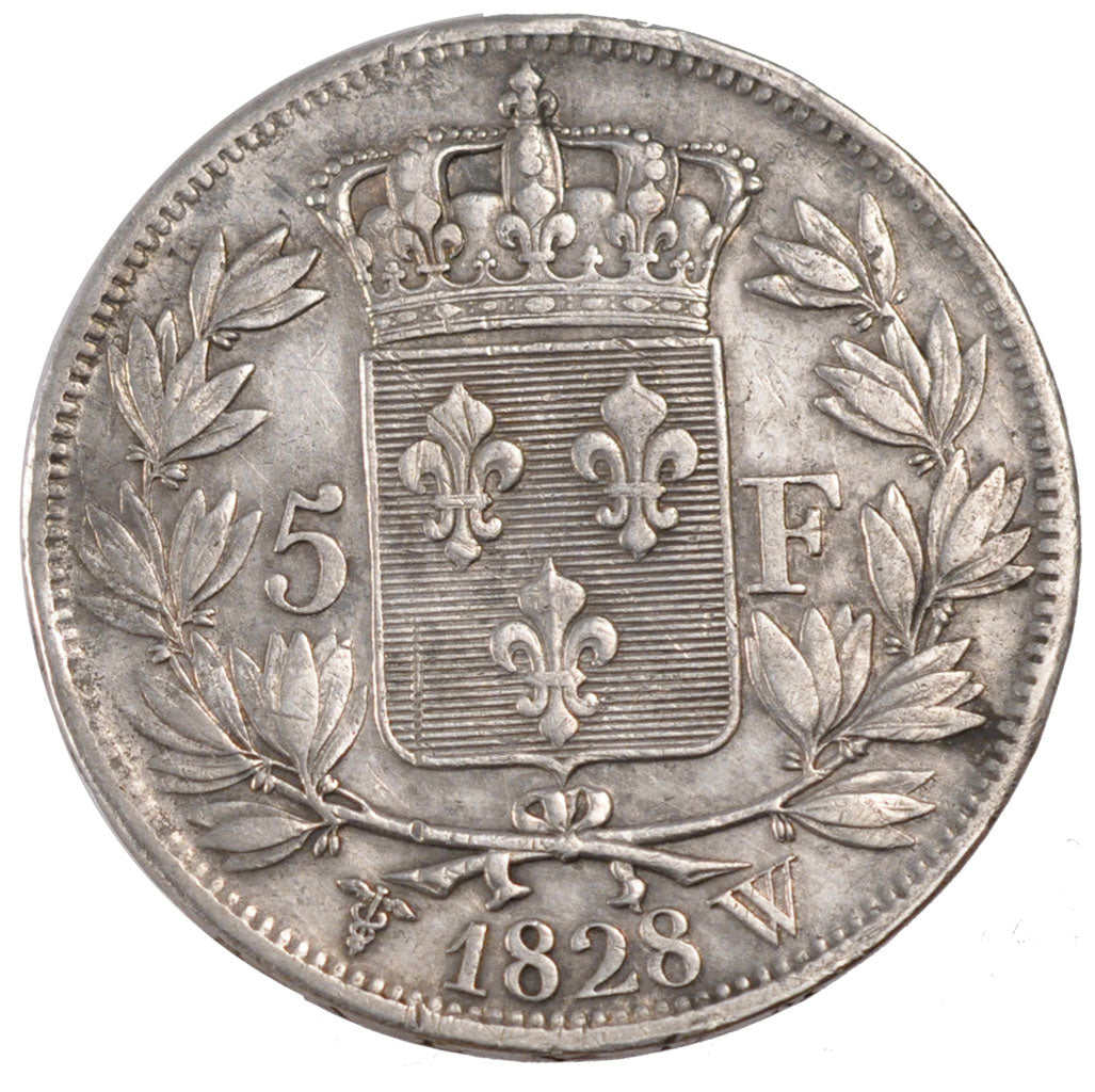 FRANCE, Charles X, 5 Francs, 1828, Lille, KM #728.13, VF(30-35), Silver,...
