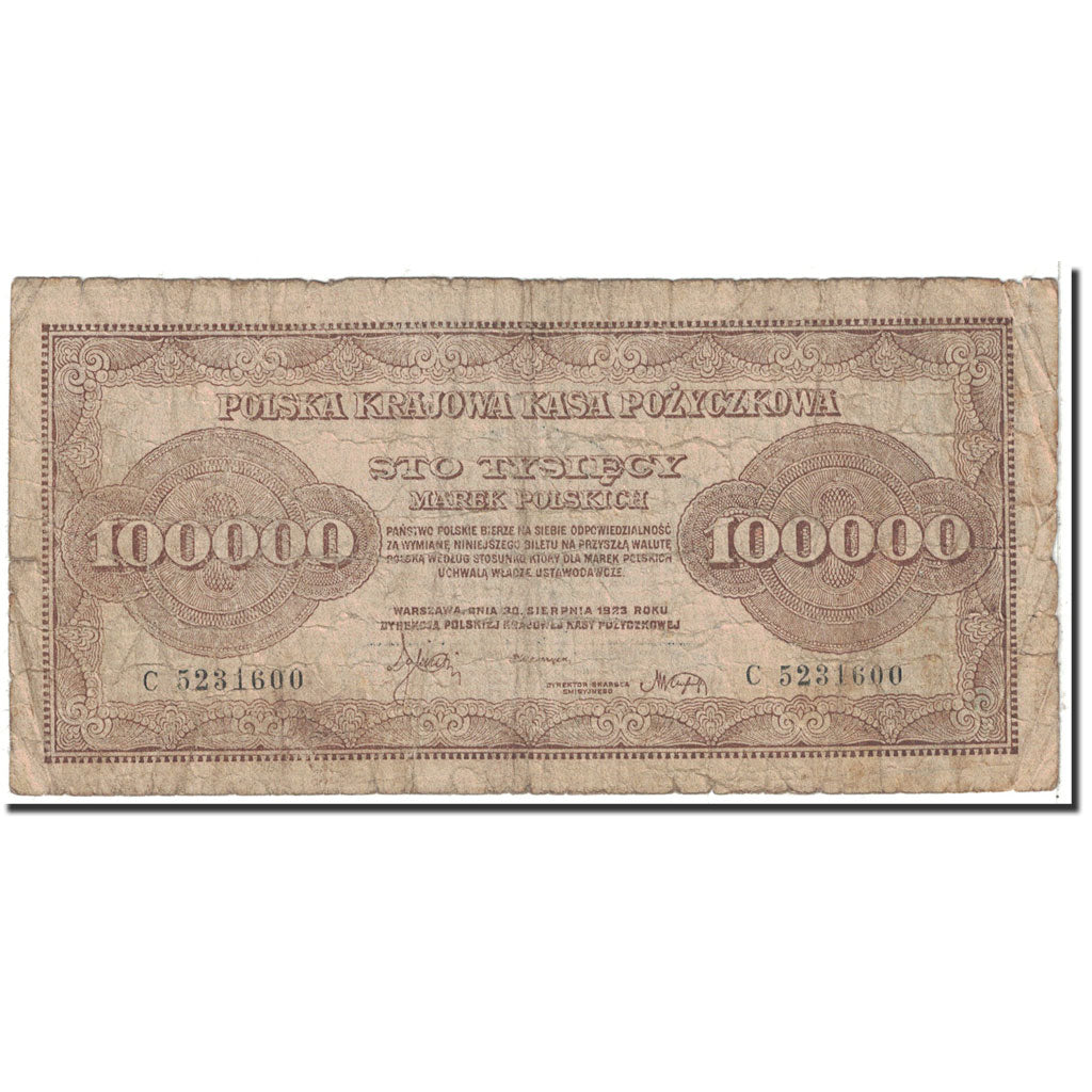Banknote, Poland, 100,000 Marek, 1923, 1923-08-30, KM:34a, VG(8-10)