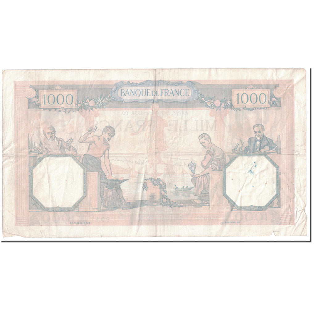 France, 1000 Francs, 1939, 1939-02-02, EF(40-45), Fayette:38.34, KM:90c