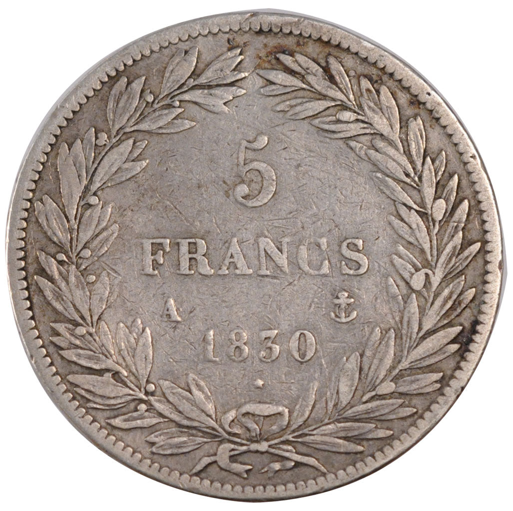 FRANCE, Louis-Philippe, 5 Francs, 1830, Paris, KM #738, VF(20-25), Silver,...