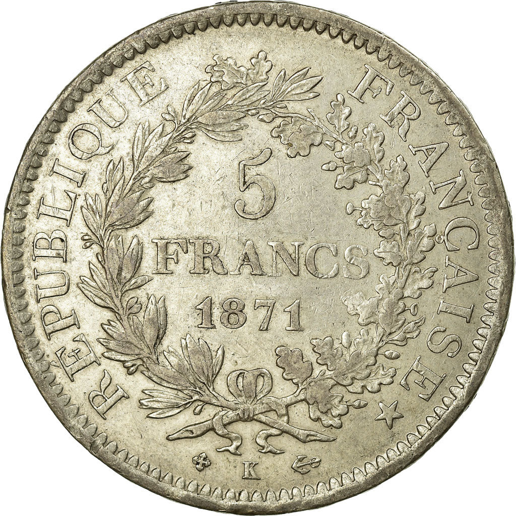 Coin, France, Hercule, 5 Francs, 1871, Bordeaux, EF(40-45), Silver, Gadoury:745