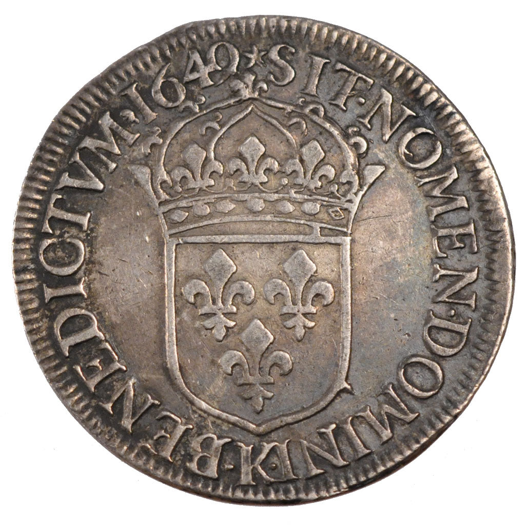 FRANCE, Écu à la mèche longue, Ecu, 1649, Bordeaux, VF(30-35), Silver, Gadoury #