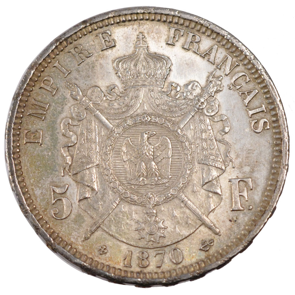 FRANCE, Napoléon III, 5 Francs, 1870, Strasbourg, KM #799.2, AU(55-58), Silver,