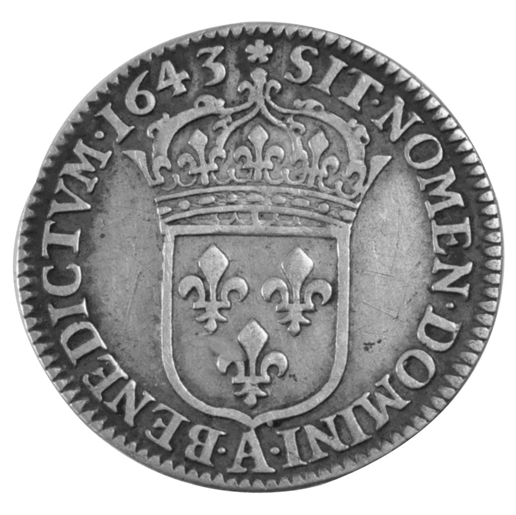 FRANCE, 1/12 Ecu, 1643, Paris, EF(40-45), Silver, Gadoury #46, 2.19