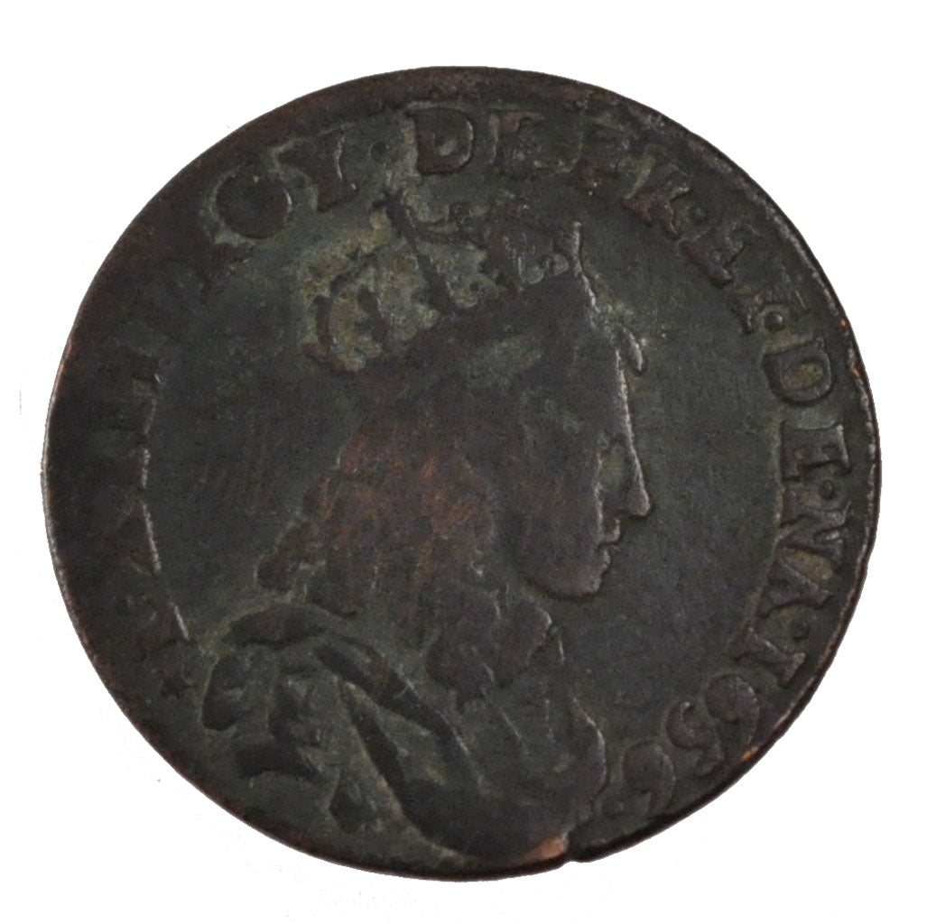 FRANCE, Liard, 1656, Meung sur Loire, VF(20-25), Copper, Gadoury #80, 3.30