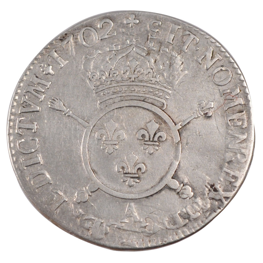 FRANCE, 1/2 Ecu, 1702, Paris, VF(30-35), Silver, Gadoury #189, 13.41