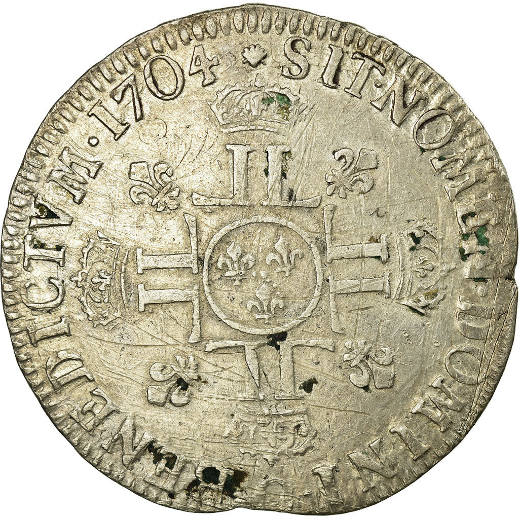 Francia, Louis XIV, 1/2 écu aux 8L, 2e type, 1704, Riom, reformed, Argento, MB