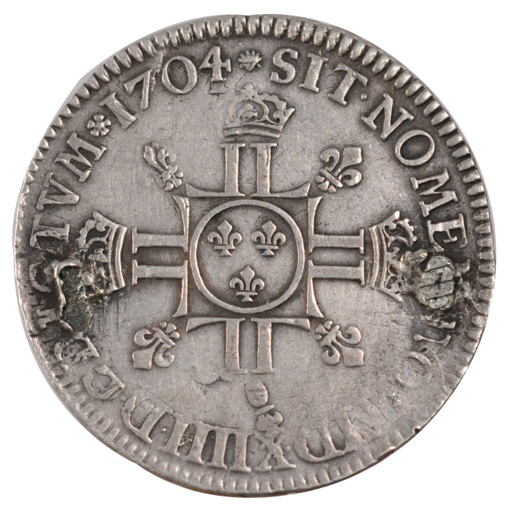 FRANCE, 1/2 Ecu, 1704, EF(40-45), Silver, Gadoury #194, 13.18