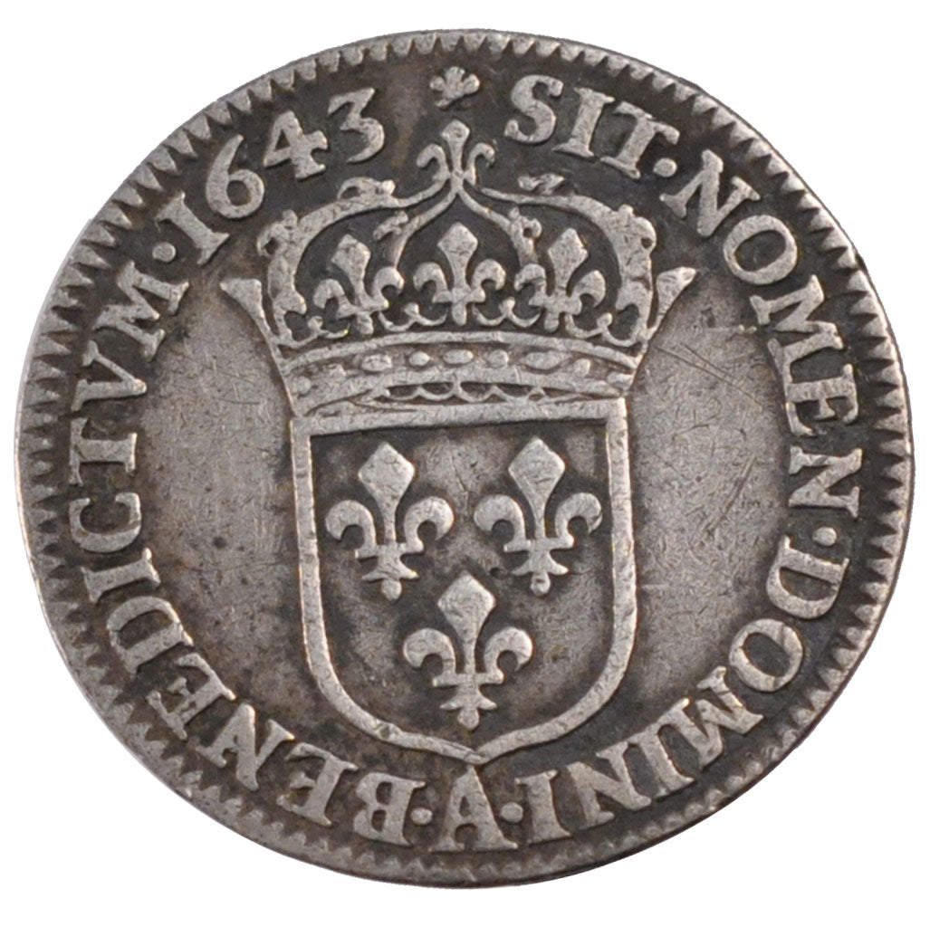 FRANCE, 1/12 Ecu, 1643, Paris, VF(20-25), Silver, Gadoury #46, 2.15