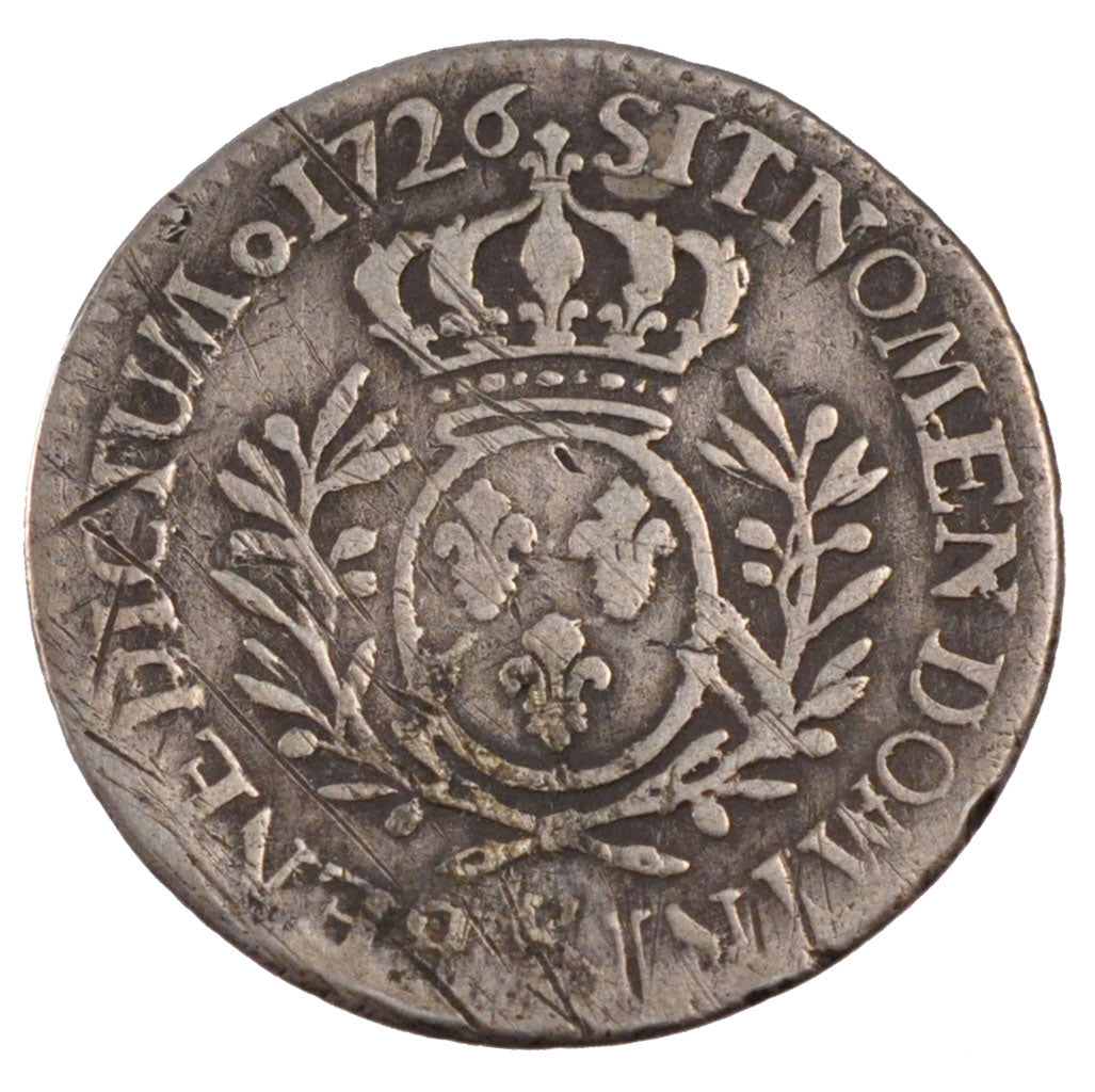 FRANCE, 1/5 Ecu, 1726, Aix en Provence, F(12-15), Silver, Gadoury #298, 5.59