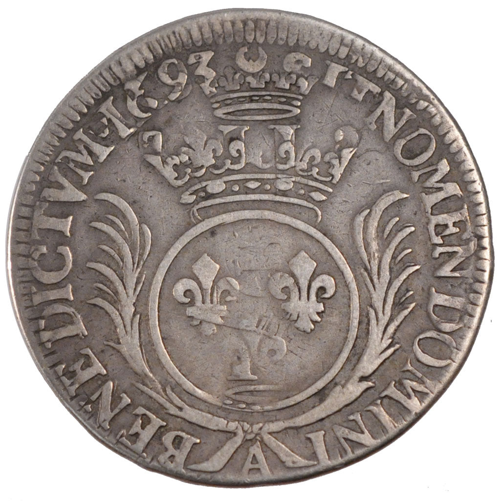 FRANCE, 1/2 Écu aux palmes, 1/2 ECU, 1693, Paris, KM #295.1, VF(20-25), Silver,