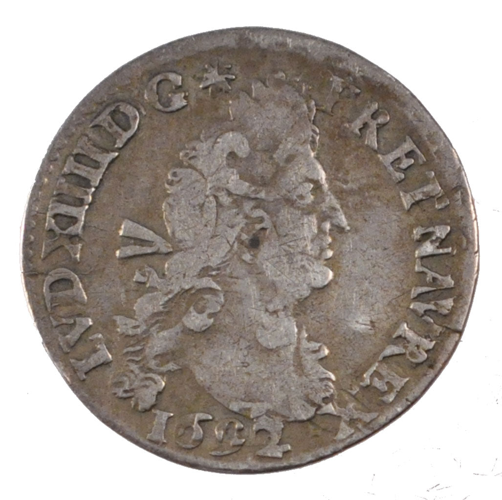 FRANCE, 4 Sols aux 2 L, 4 Sols, 1692, Paris, VF(20-25), Silver, Gadoury #106,...