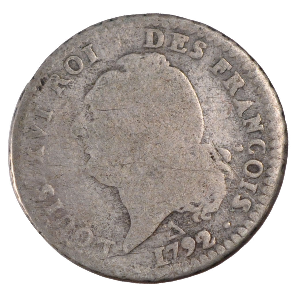 FRANCE, 15 sols françois, 15 Sols, 1/8 ECU, 1792, Orl, KM #604.12, VG(8-10), S..