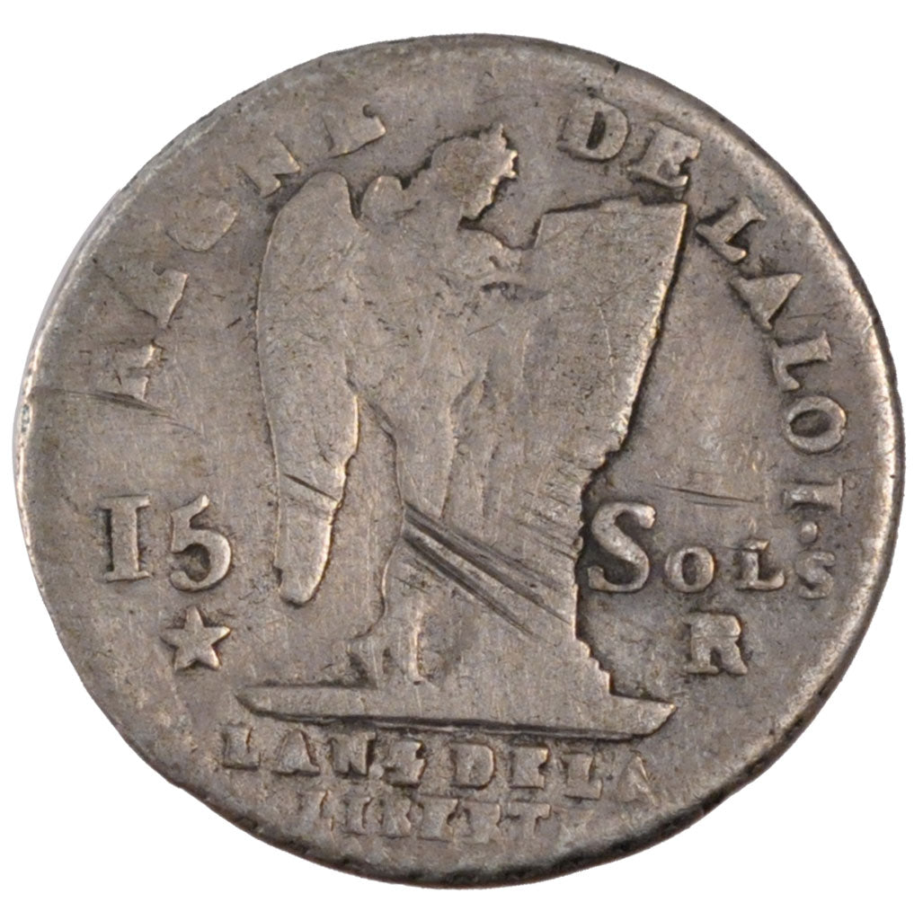 FRANCE, 15 sols françois, 15 Sols, 1/8 ECU, 1792, Orl, KM #604.12, VG(8-10), S..