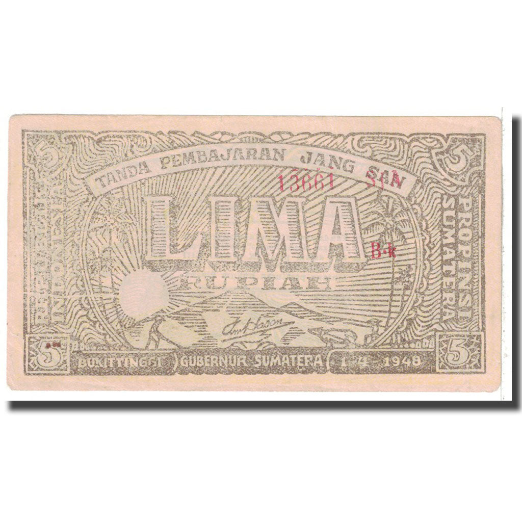 Banknote, Indonesia, 5 Rupiah, 1948, KM:S192c, EF(40-45)