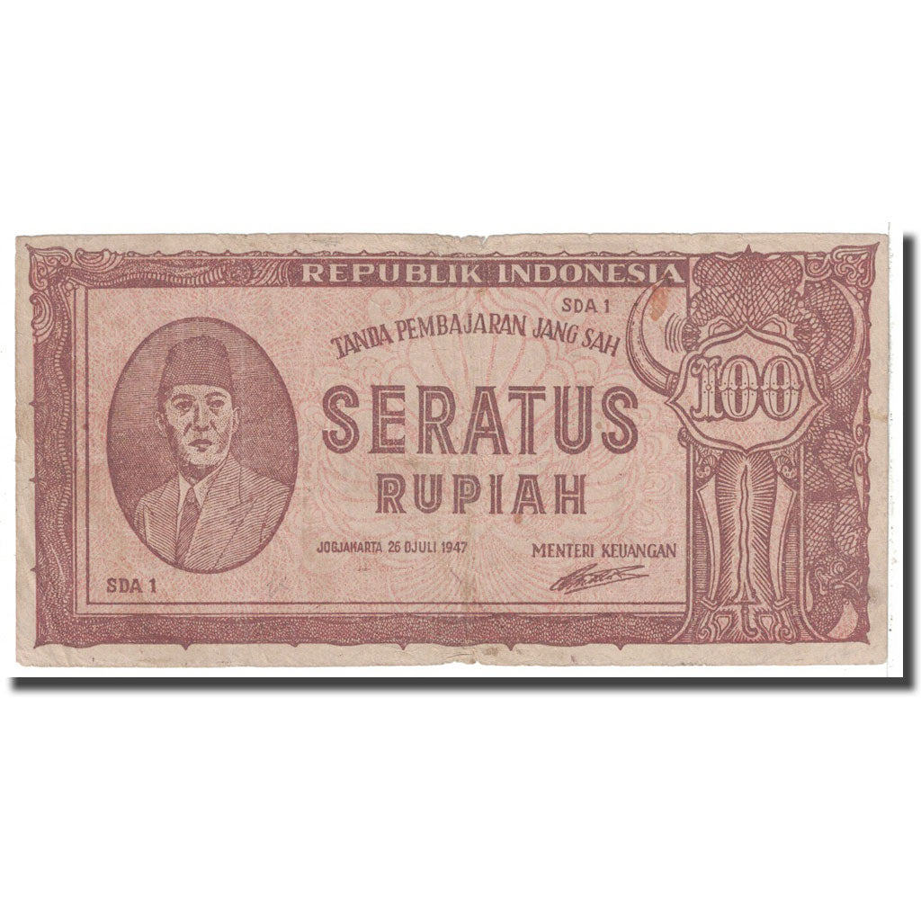Billet, Indonésie, 100 Rupiah, 1947, 1947-07-26, KM:29, B+