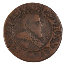 FRENCH STATES, Double Tournois, 1637, KM #5, VF(20-25), Copper, 20.6, Boudeau...