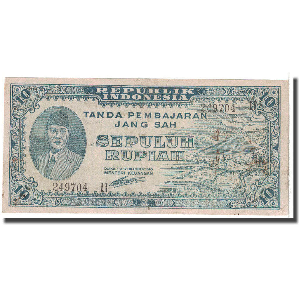 Banknote, Indonesia, 10 Rupiah, 1945, 1945-10-17, KM:19, VF(20-25)