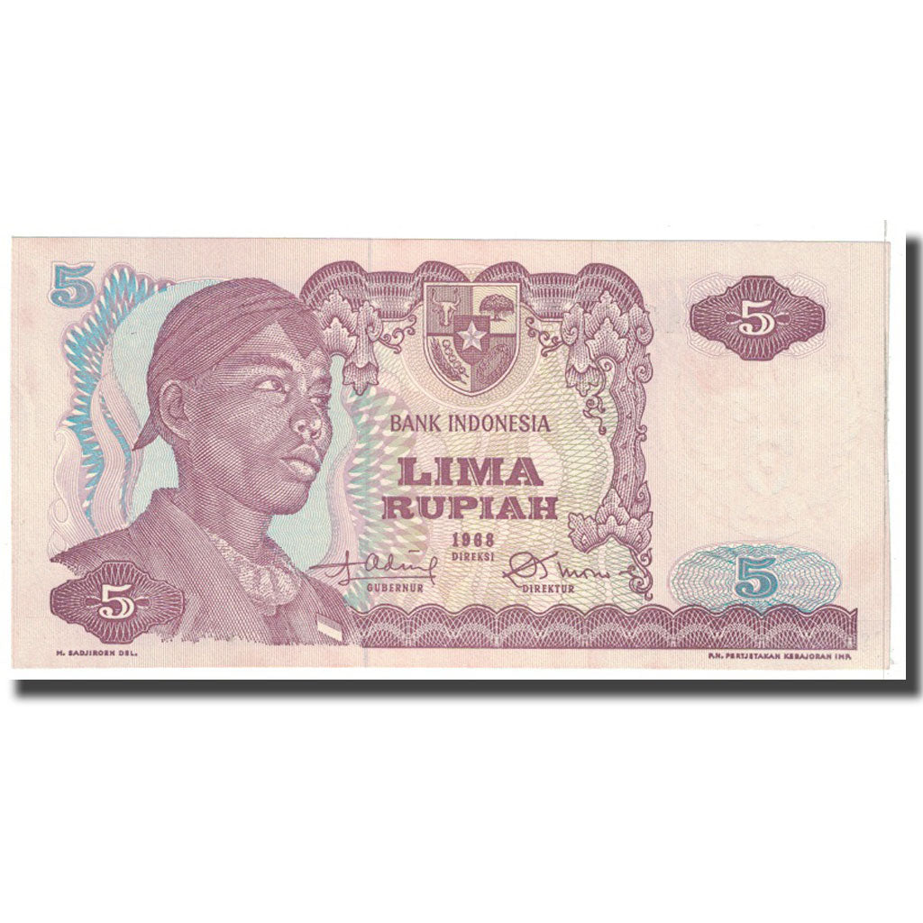 Banknote, Indonesia, 5 Rupiah, 1968, KM:104a, AU(55-58)