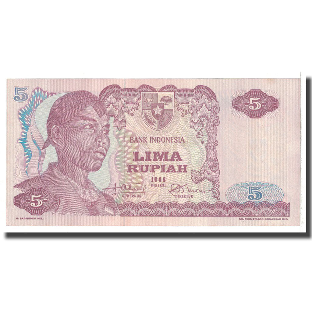 Biljet, Indonesië, 5 Rupiah, 1968, KM:104a, SPL