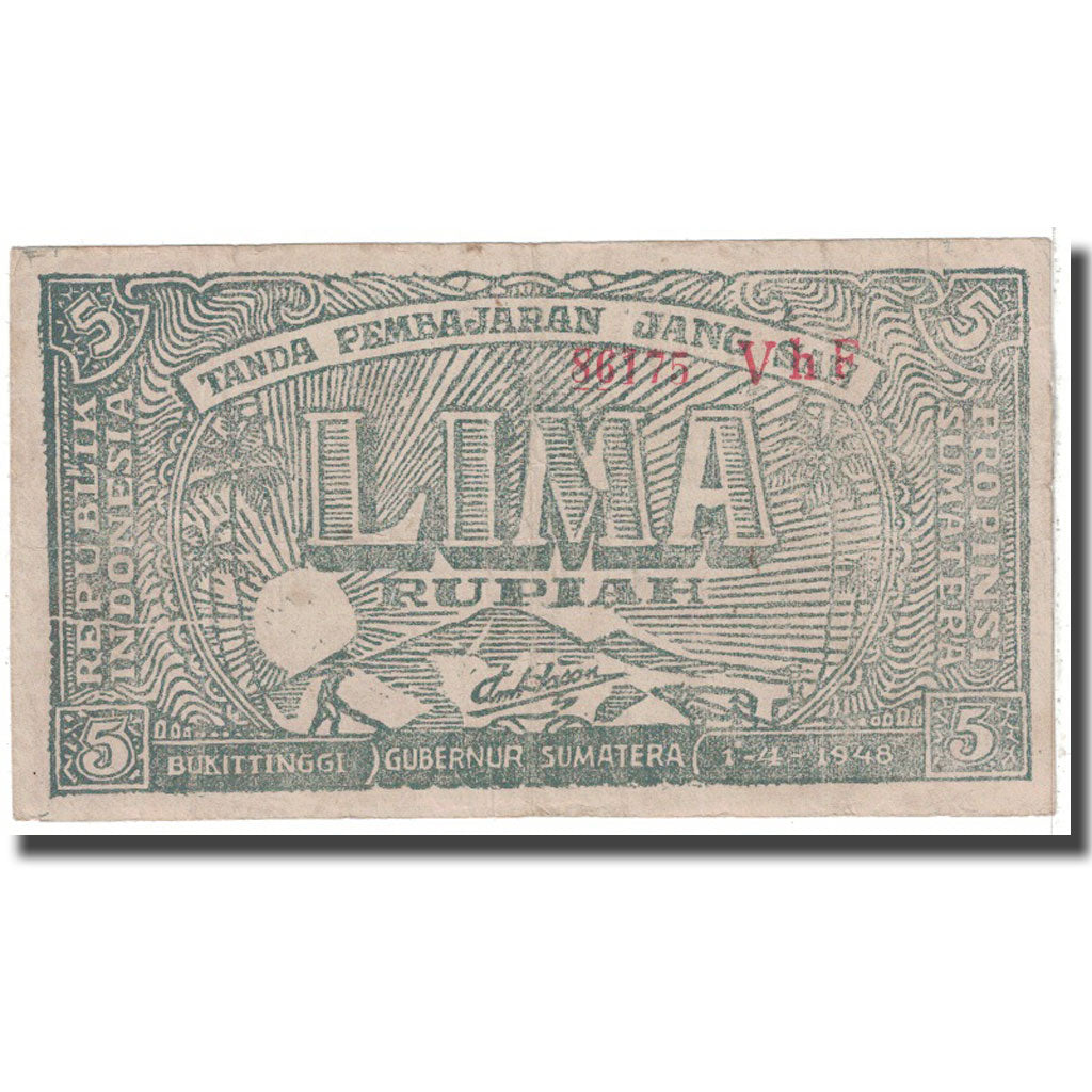 Banknote, Indonesia, 5 Rupiah, 1948, 1948-01-01, KM:S189b, EF(40-45)