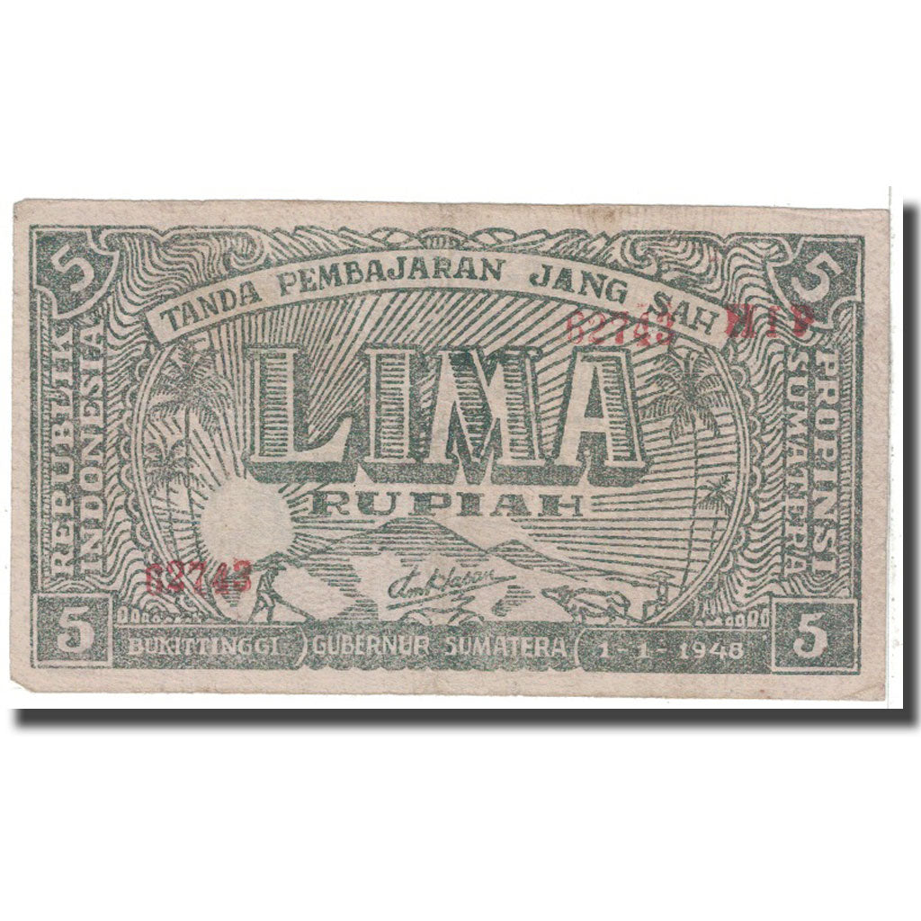 Banknote, Indonesia, 5 Rupiah, 1948, 1948-01-01, KM:S189a, VF(20-25)