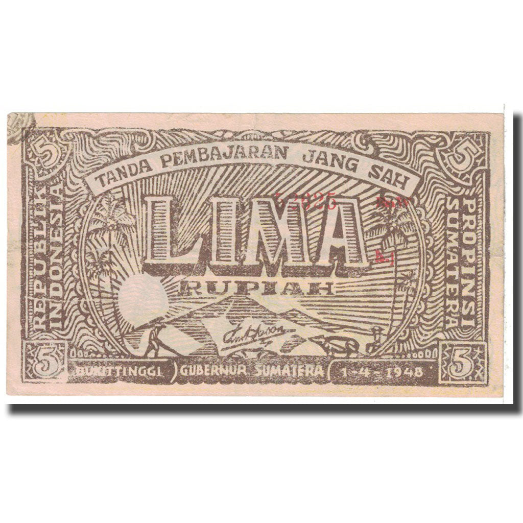 Banknote, Indonesia, 5 Rupiah, 1948, 1948-04-01, KM:S192c, VF(20-25)