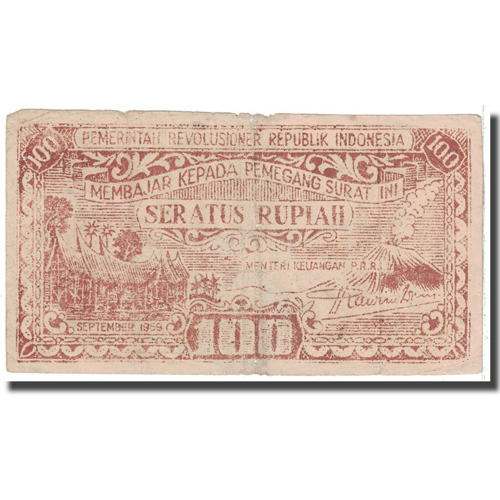 Banknote, Indonesia, 100 Rupiah, 1959, 9-1959, KM:S464, VG(8-10)