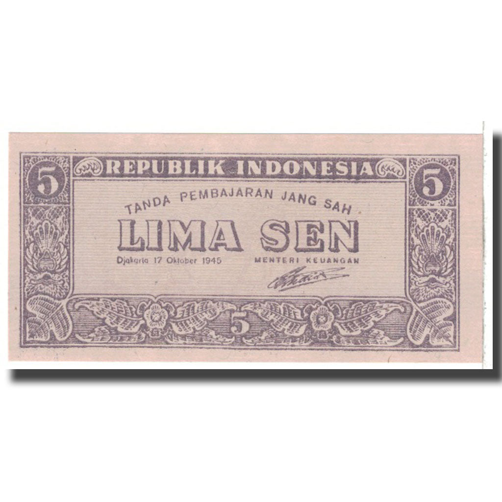 Banknote, Indonesia, 5 Sen, 1945, 1945-10-17, KM:14, AU(55-58)