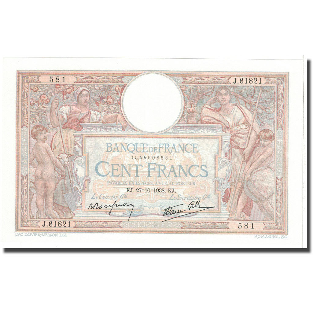 Francia, 100 Francs, 1938, 1938-10-27, SC, Fayette:25.33, KM:86b