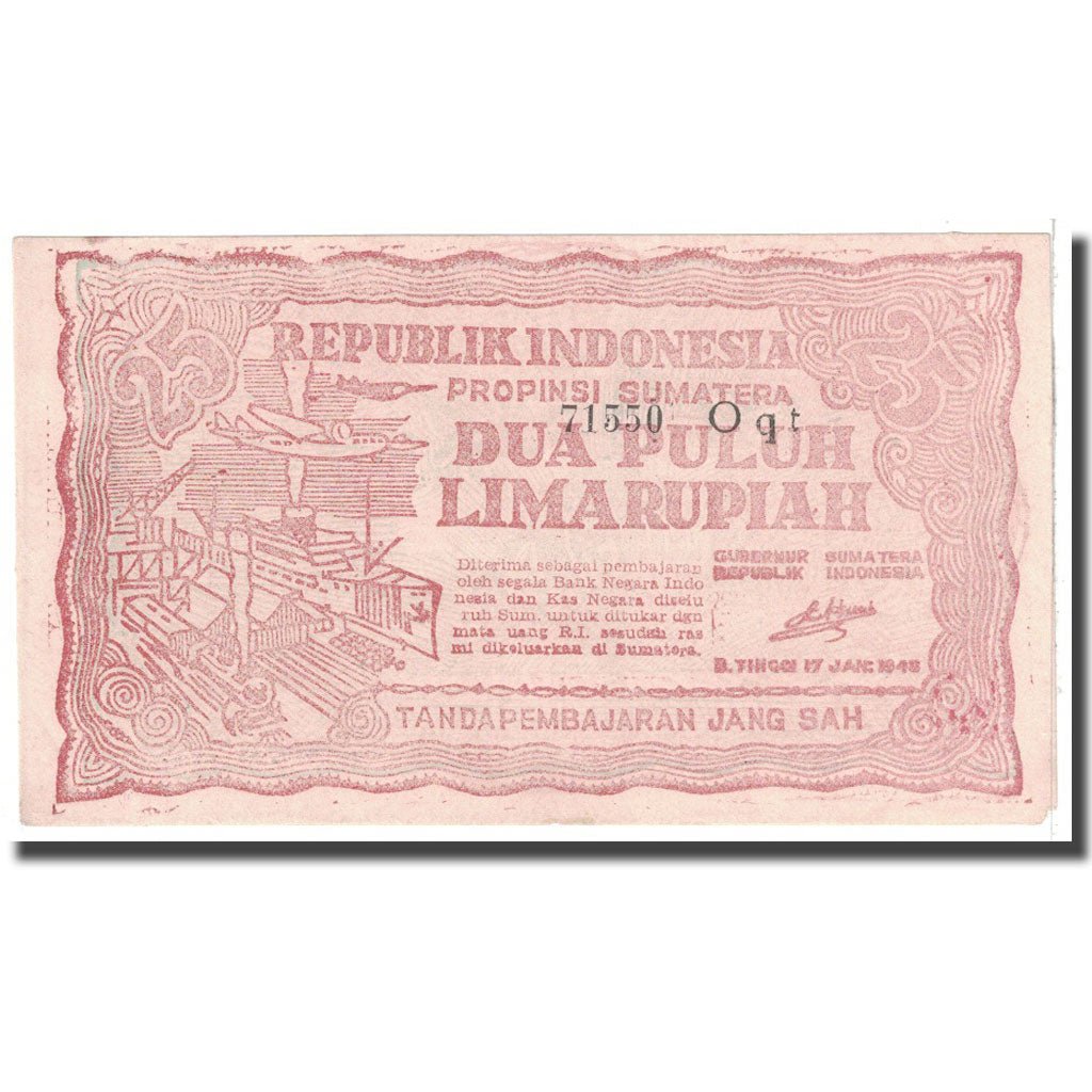 Banknote, Indonesia, 25 Rupiah, 1948, 1948-01-17, KM:S191a, AU(55-58)
