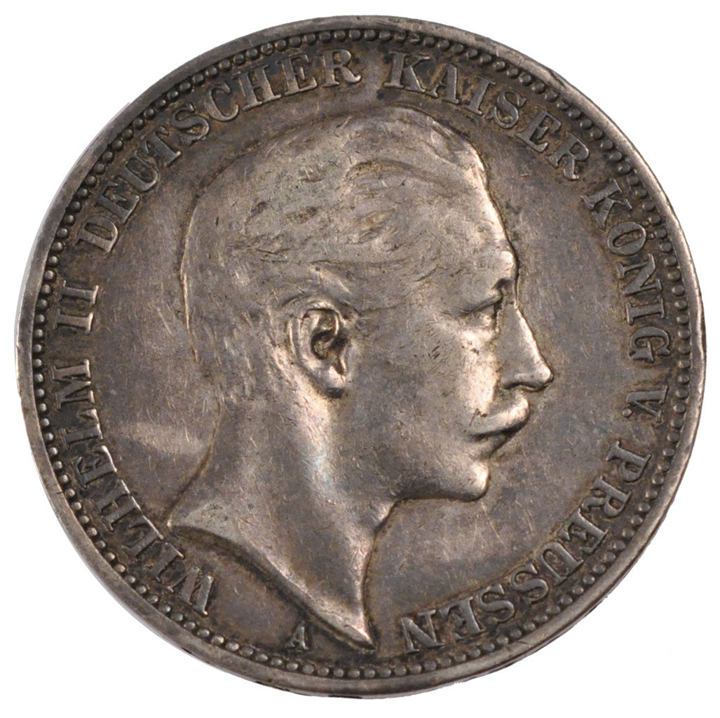 GERMAN STATES, 3 Mark, 1909, Berlin, KM #527, EF(40-45), Silver, 33, 16.64