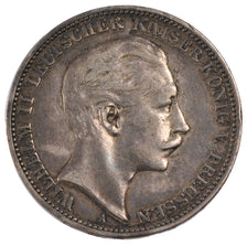 GERMAN STATES, 3 Mark, 1909, Berlin, KM #527, EF(40-45), Silver, 33, 16.64