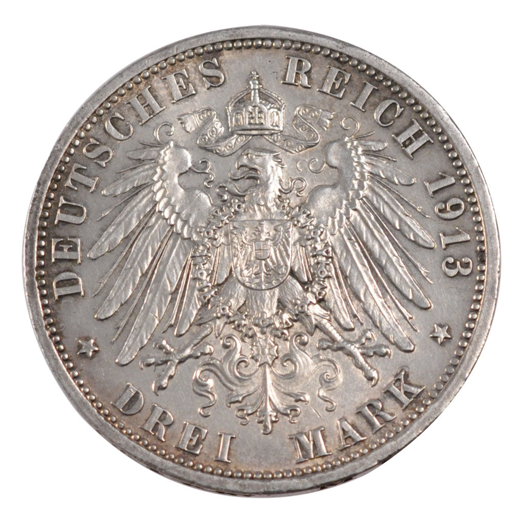GERMAN STATES, 3 Mark, 1913, Berlin, KM #535, AU(55-58), Silver, 33, 16.68