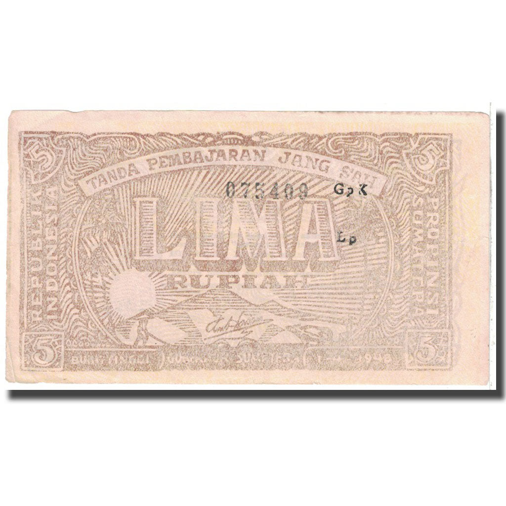 Banknote, Indonesia, 5 Rupiah, 1948, 1948-04-01, KM:S192b, VF(20-25)