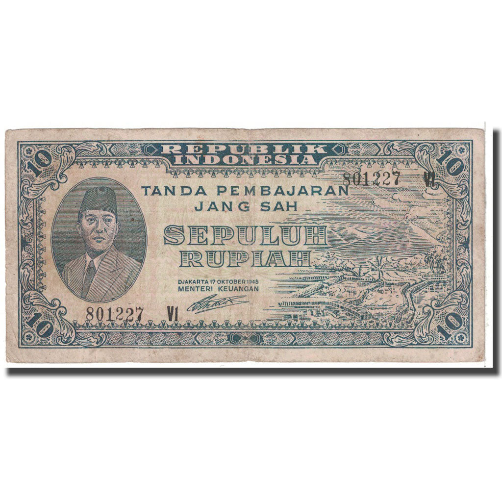 Banknote, Indonesia, 10 Rupiah, 1945, 1945-10-17, KM:19, VF(20-25)