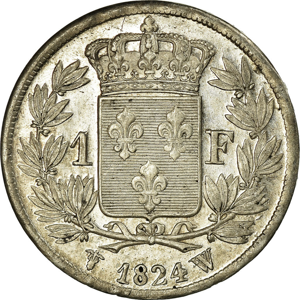 Coin, France, Louis XVIII, Louis XVIII, Franc, 1824, Lille, AU(55-58), Silver