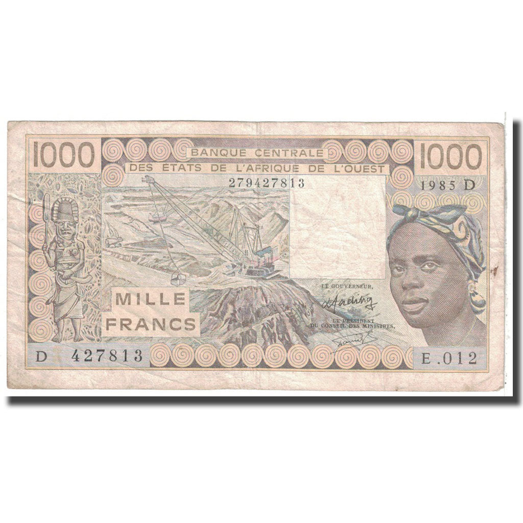 Banknote, West African States, 1000 Francs, 1985, KM:406Df, VF(20-25)