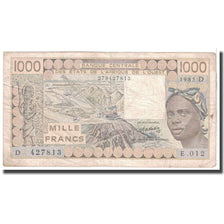 Banknote, West African States, 1000 Francs, 1985, KM:406Df, VF(20-25)