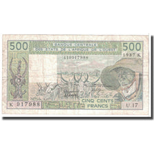 Banknote, West African States, 500 Francs, 1987, KM:706Kj, VF(20-25)