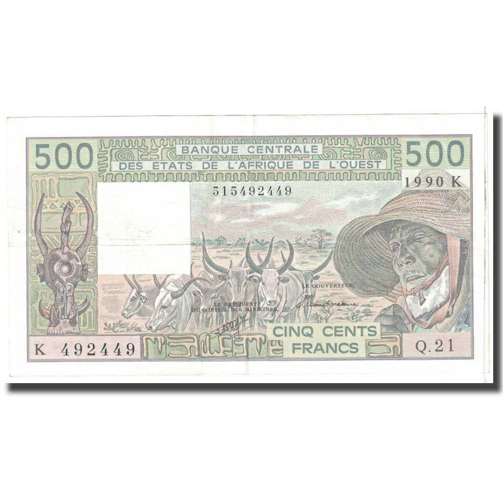 Banknote, West African States, 500 Francs, 1987, KM:706Kj, EF(40-45)