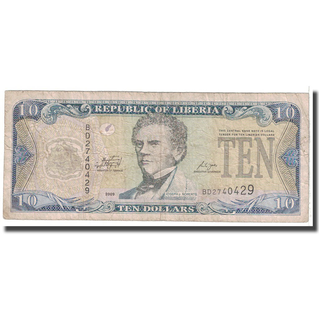 Banknote, Liberia, 10 Dollars, 2009, KM:27e, VG(8-10)